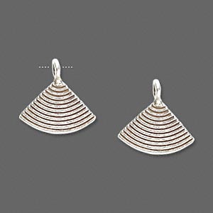 Drop, Hill Tribes, antiqued fine silver, 15x11mm curved triangle with lines. Sold per pkg of 2.