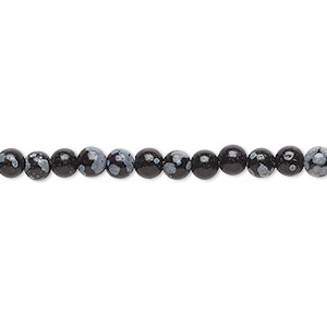 Bead, snowflake obsidian (natural), 4mm round, B grade, Mohs hardness 5 to 5-1/2. Sold per 15-1/2&quot; to 16&quot; strand.