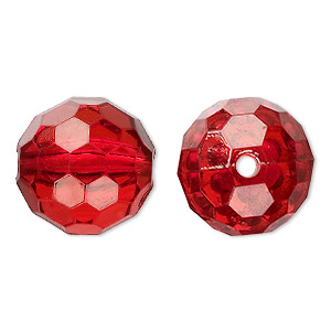 Bead, acrylic, red, 20mm faceted round. Sold per 100-gram pkg, approximately 20 beads.