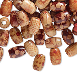 Bead mix, wood (coated), multicolored, 12x8mm hand-cut oval with painted pattern. Sold per pkg of 100.