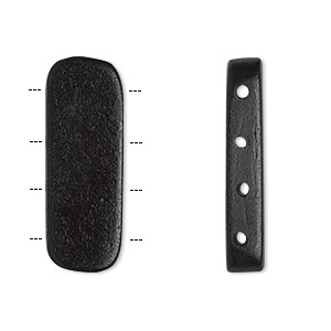 Spacer bar, bone (dyed), black, 28x9mm-30x11mm 4-strand rounded flat rectangle. Sold per pkg of 16.