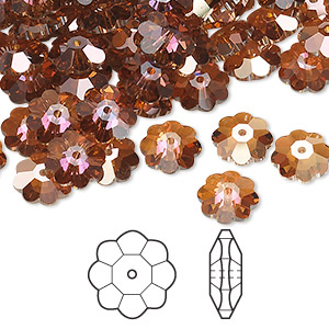 Bead, Crystal Passions&reg;, crystal copper, 8x3mm faceted margarita flower (3700). Sold per pkg of 12.