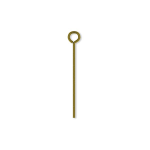 Eye pin, antique brass-plated steel, 1 inch, 21 gauge. Sold per pkg of 500.