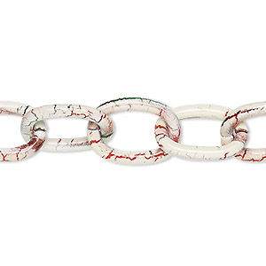 Chain, aluminum, crackled white / green / red, 12mm cable. Sold per pkg of 24 inches.