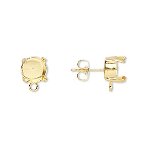 Earstud, gold-plated brass and steel, 11x8mm with post and SS39 4-prong chaton setting with loop. Sold per pkg of 2 pairs.