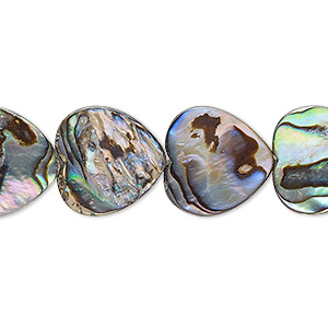Bead, paua shell and resin (assembled), 15x15mm flat heart. Sold per 15-1/2&quot; to 16&quot; strand.
