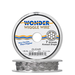 Beading wire, Wonder Wiggle Wire&reg;, stainless steel and nylon, clear, 0.02-inch diameter. Sold per 15-foot spool.