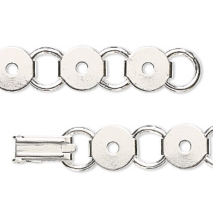 Bracelet component, silver-plated steel, (12) 9.5mm round link settings, 7 inches with fold-over clasp. Sold per pkg of 2.