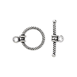 Clasp, toggle, antiqued sterling silver, 14.5x14mm twisted round. Sold individually.