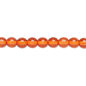 Bead, Czech dipped d&#233;cor glass druk, orange, 6mm round. Sold per 15-1/2&quot; to 16&quot; strand.