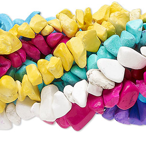 Bead mix, magnesite (dyed / stabilized), mixed colors, small chip, Mohs hardness 3-1/2 to 4. Sold per pkg of (7) 35-inch strands.
