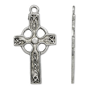 Focal, antiqued pewter (tin-based alloy), 45x27mm Celtic cross. Sold individually.