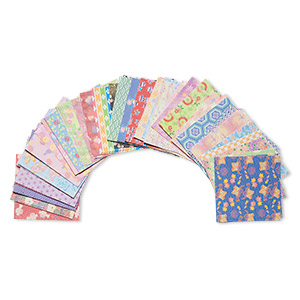 Origami paper, Washi (imitation), multicolored, 3x3-inch square, 45 total patterns. Sold per pkg of 180 sheets.