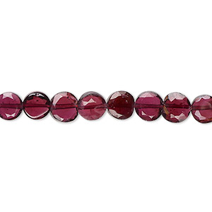 Bead, garnet (dyed), 5-7mm hand-cut faceted flat round, B grade, Mohs hardness 7 to 7-1/2. Sold per 15-1/2&quot; to 16&quot; strand.