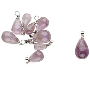 Pendant mix, imitation rhodium-finished pewter (tin-based alloy) and amethyst (natural), 20x7mm-29x14mm teardrop. Sold per pkg of 10.