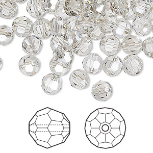 Bead, Crystal Passions&reg;, crystal silver shade, 6mm faceted round (5000). Sold per pkg of 144 (1 gross).