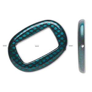 Bead, acrylic, turquoise blue and black, 45x32mm diagonally drilled flat open oval with snakeskin design and 29x17mm center hole. Sold per pkg of 24.
