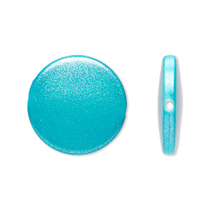 Bead, acrylic, pearlized turquoise blue, 21mm flat round. Sold per pkg of 70.