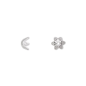 Bead cap, silver-plated brass, 7x4mm 6-pointed star, fits 7-9mm bead. Sold per pkg of 100.