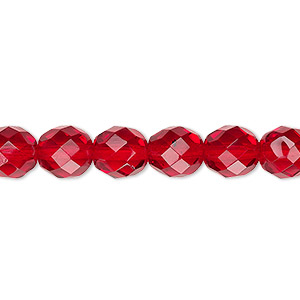 Bead, Czech fire-polished glass, translucent ruby red, 8mm faceted round. Sold per 15-1/2&quot; to 16&quot; strand, approximately 50 beads.