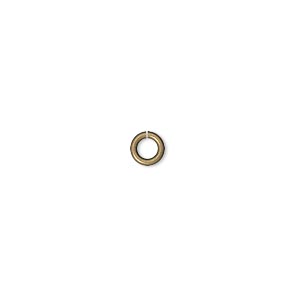 Jump ring, antique gold-plated brass, 5mm round, 3mm inside diameter, 18 gauge. Sold per pkg of 100.
