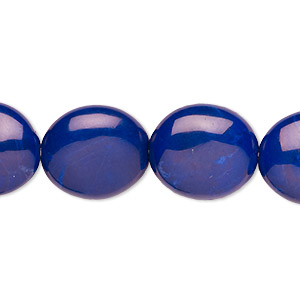 Bead, howlite (dyed), lapis blue, 16x14mm flat oval, B grade, Mohs hardness 3 to 3-1/2. Sold per 16-inch strand.