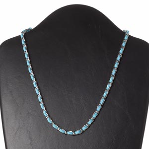 Necklace, faux suede / imitation rhodium-plated steel / silver-finished brass, light blue, 6mm wide, 18 inches with 2-inch extender chain and lobster claw clasp. Sold individually.