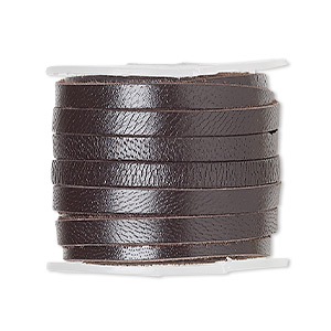 Cord, leather (dyed), brown, 3mm flat. Sold per 5-yard spool.