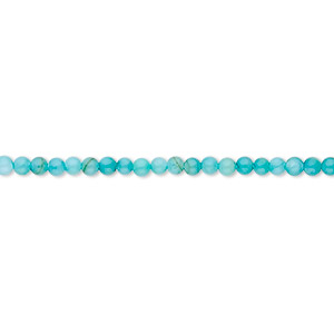 Bead, mother-of-pearl shell (dyed), turquoise blue, 2mm round. Sold per 15&quot; to 16&quot; strand.