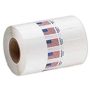 Adhesive label, polyester, white / red / blue, 3-1/4 x 1/2 inches unfolded with USA flag and &quot;MADE IN USA.&quot; Sold per pkg of 50.