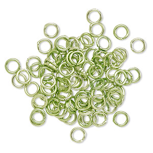 Jump ring, anodized aluminum, green, 4.5mm round, 2.9mm inside diameter, 20 gauge. Sold per pkg of 100.