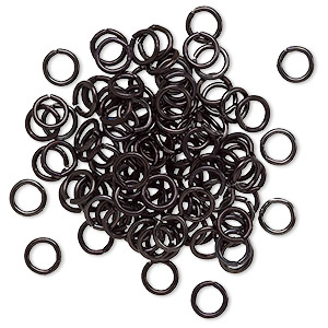 Jump ring, anodized aluminum, black, 5mm round, 3.4mm inside diameter, 20 gauge. Sold per pkg of 100.