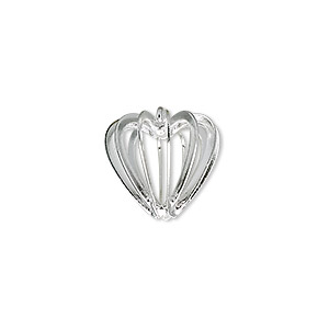 Drop, silver-plated brass and steel, 14mm heart bead cage. Sold per pkg of 20.