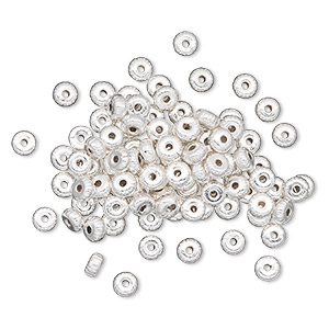 Bead, silver-plated brass, 4.5x2.5mm corrugated rondelle. Sold per pkg of 100.