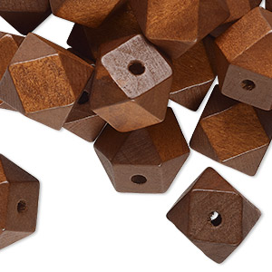 Bead, wood (dyed), dark brown, 20x20mm hand-cut faceted cube. Sold per pkg of 25.
