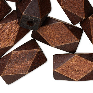 Bead, wood (dyed), dark brown, 22x13mm hand-cut faceted tube. Sold per pkg of 25.