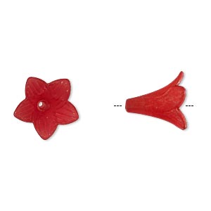 Component, acrylic, frosted red, 22x22mm flower. Sold per pkg of 25.