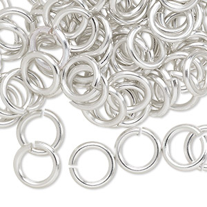 Jump ring, anodized aluminum, silver, 10mm round, 6.8mm inside diameter, 14 gauge. Sold per pkg of 100.