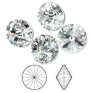 Chaton, Crystal Passions&reg;, crystal clear, foil back, 14mm faceted rivoli (1122). Sold per pkg of 4.