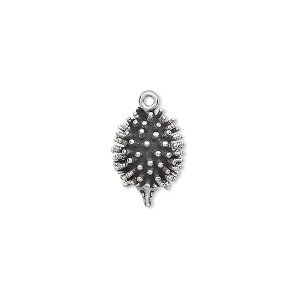 Charm, antiqued sterling silver, 13x11mm 3D hedgehog. Sold individually.