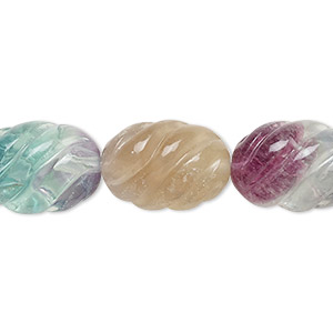 Bead, rainbow fluorite (natural), 16x12mm carved oval, A grade, Mohs hardness 4. Sold per 15-1/2&quot; to 16&quot; strand.