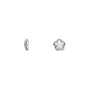 Bead cap, sterling silver, 5.5x1.5mm flower, fits 5-8mm bead. Sold per pkg of 10.