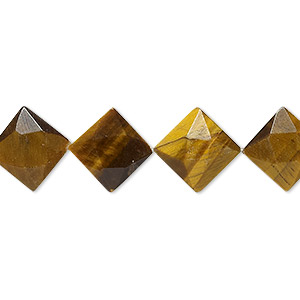 Bead, tigereye (natural), 11x11mm faceted flat diamond, B grade, Mohs hardness 7. Sold per 15&quot; to 16&quot; strand.