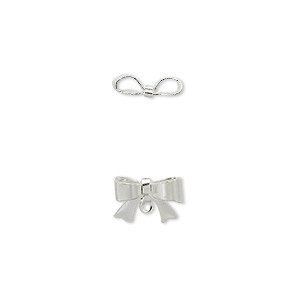 Drop, silver-plated brass, 10x7mm bow with loop. Sold per pkg of 10.