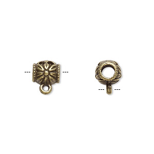 Bead, antique brass-plated &quot;pewter&quot; (zinc-based alloy), 8x7mm cylinder with flower design and closed loop. Sold per pkg of 20.