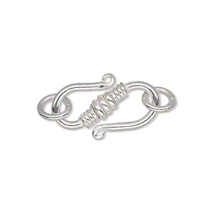 Clasp, S-hook, silver-plated copper, 25x11mm with (2) 8mm closed jump rings. Sold per pkg of 4.