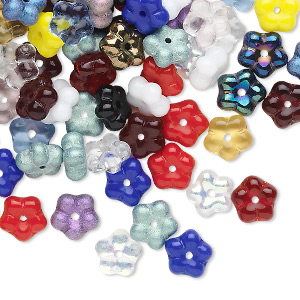 Bead mix, Czech pressed glass, mixed colors, 7x2mm flower rondelle. Sold per pkg of 100.