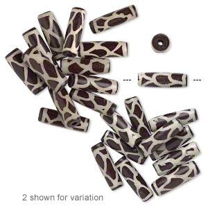 Bead, bone (dyed), brown, 24x8mm round tube with giraffe pattern, Mohs hardness 2-1/2. Sold per pkg of 12.