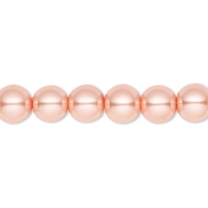 Bead, crystal pearl, peach, 8mm round. Sold per pkg of (2) 15-1/2&quot; to 16&quot; strands, approximately 100 beads.