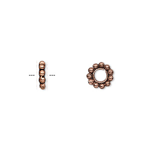 Bead, antiqued copper, 8x2mm beaded rondelle. Sold per 50-gram pkg, approximately 110-130 beads.